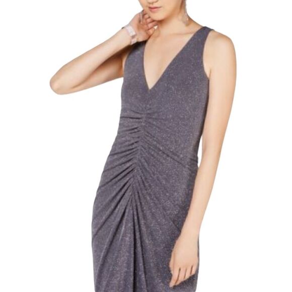 VINCE CAMUTO Women’s Gray Ruched Sleeveless V Neck Midi Evening Dress in Size 8 - Picture 4 of 13